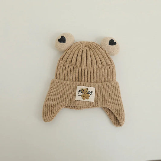 Winter Baby Beanie Cap Cartoon Bear Ear Protection Knitted Hat for Toddler Boys Girls Cute Korean Warm Kids Crochet Hats Gorras